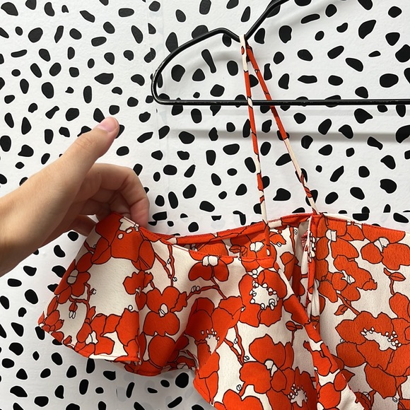 TopShop Orange & White Floral Cold Shoulder Wrap Dress - Picture 5 of 8